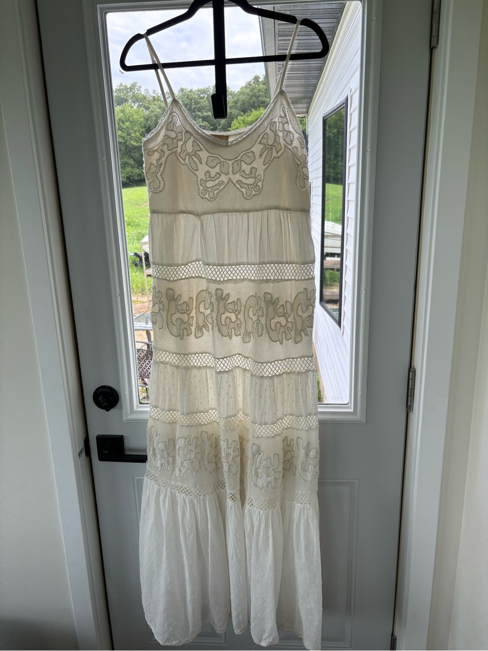 Boho Cream Lace-Trim & Beaded Cotton Dress - Picture 2 of 8